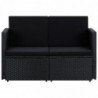 2-Sitzer-Gartensofa Aquilea mit Auflagen Schwarz Poly Rattan