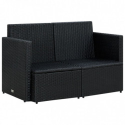 2-Sitzer-Gartensofa Aquilea mit Auflagen Schwarz Poly Rattan