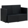 2-Sitzer-Gartensofa Aquilea mit Auflagen Schwarz Poly Rattan