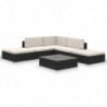 6-tlg. Garten-Lounge-Set mit Auflagen Poly Rattan Schwarz