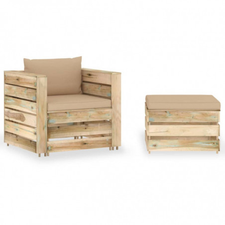 2-tlg. Garten-Lounge-Set mit Kissen Grün Imprägniertes Holz