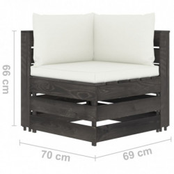 11-tlg. Garten-Lounge-Set mit Kissen Grau Imprägniertes Holz