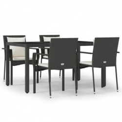 5-tlg. Garten-Lounge-Set mit Kissen Schwarz Poly Rattan