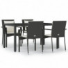 5-tlg. Garten-Lounge-Set mit Kissen Schwarz Poly Rattan