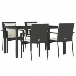 5-tlg. Garten-Lounge-Set mit Kissen Schwarz Poly Rattan