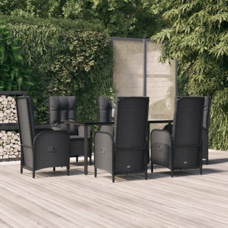 7-tlg. Garten-Lounge-Set mit Kissen Schwarz Poly Rattan