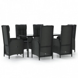 7-tlg. Garten-Lounge-Set mit Kissen Schwarz Poly Rattan