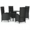 5-tlg. Garten-Lounge-Set mit Kissen Schwarz Poly Rattan