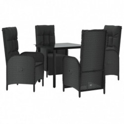 5-tlg. Garten-Lounge-Set mit Kissen Schwarz Poly Rattan