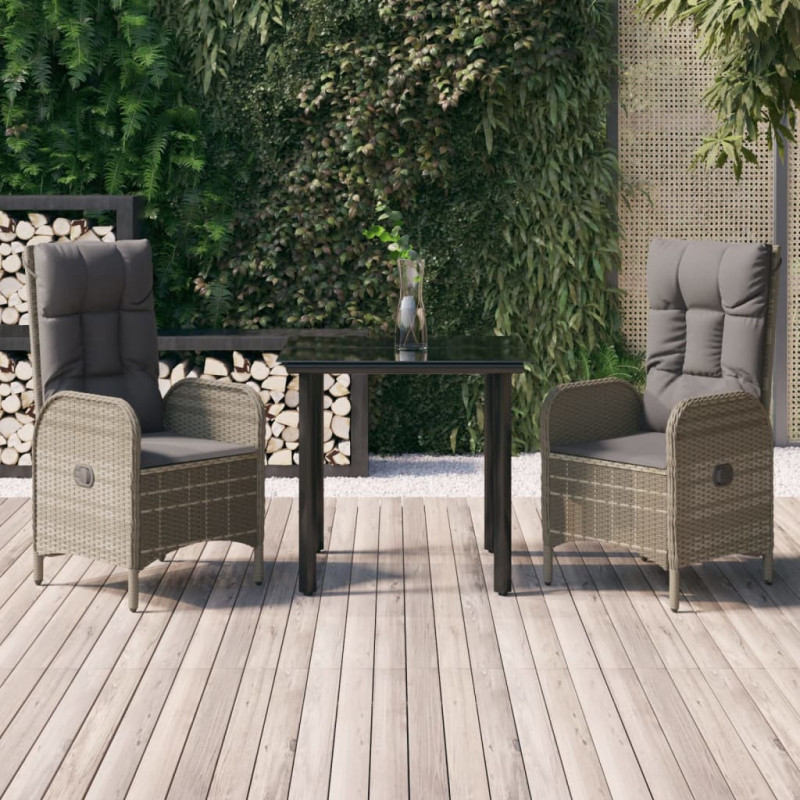 3-tlg. Garten-Lounge-Set mit Kissen Schwarz Grau Poly Rattan