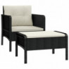 2-tlg. Garten-Lounge-Set mit Kissen Schwarz Poly Rattan