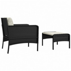 2-tlg. Garten-Lounge-Set mit Kissen Schwarz Poly Rattan