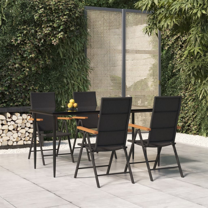 5-tlg. Garten-Essgruppe Schwarz und Braun Poly Rattan