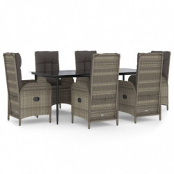 7-tlg. Garten-Lounge-Set mit Kissen Schwarz Grau Poly Rattan