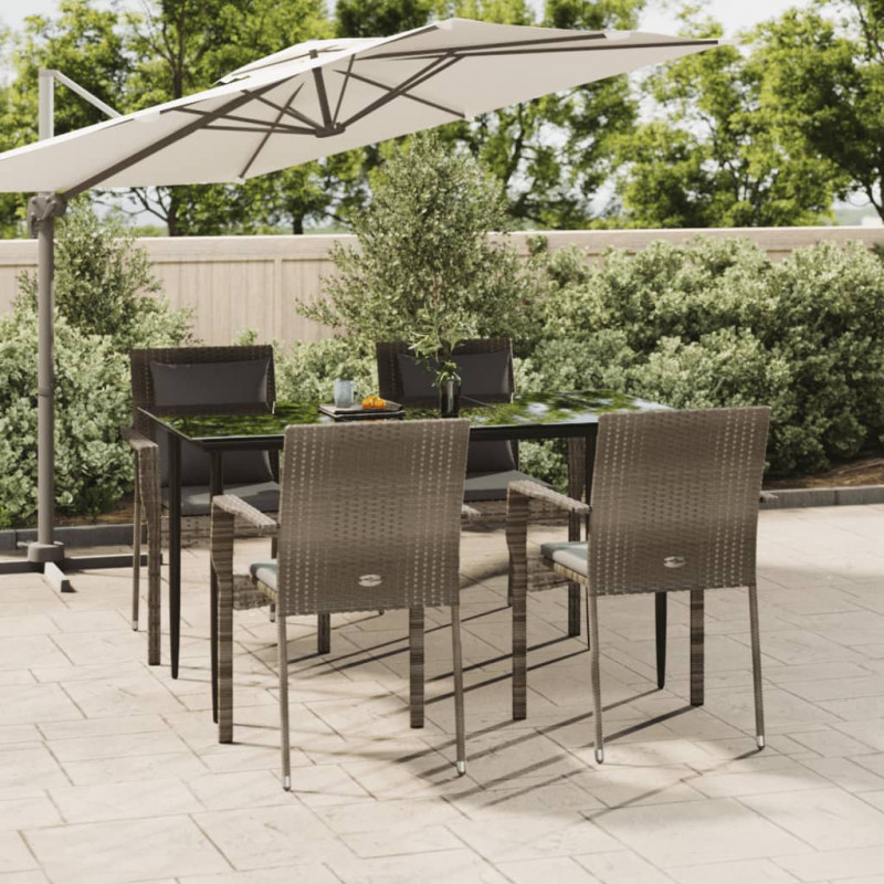 5-tlg. Garten-Lounge-Set mit Kissen Schwarz Grau Poly Rattan