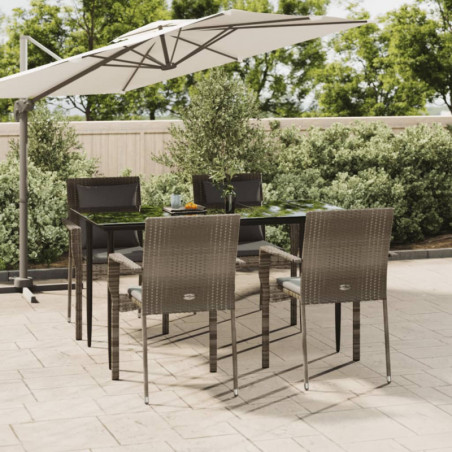 5-tlg. Garten-Lounge-Set mit Kissen Schwarz Grau Poly Rattan