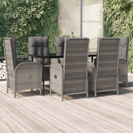 7-tlg. Garten-Lounge-Set mit Kissen Schwarz Grau Poly Rattan