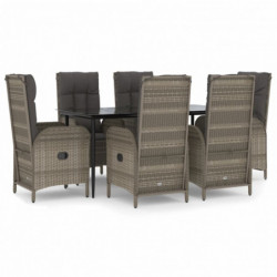 7-tlg. Garten-Lounge-Set mit Kissen Schwarz Grau Poly Rattan