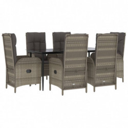 7-tlg. Garten-Lounge-Set mit Kissen Schwarz Grau Poly Rattan