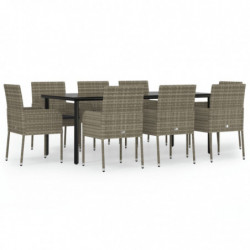 9-tlg. Garten-Lounge-Set mit Kissen Schwarz Grau Poly Rattan