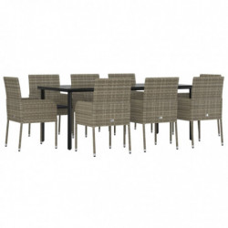 9-tlg. Garten-Lounge-Set mit Kissen Schwarz Grau Poly Rattan