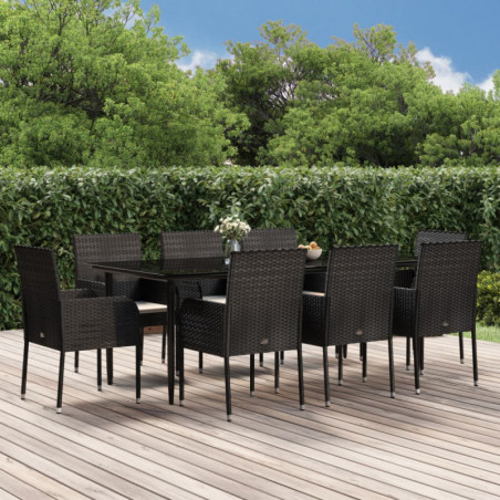 9-tlg. Garten-Lounge-Set mit Kissen Schwarz Poly Rattan