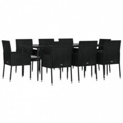 9-tlg. Garten-Lounge-Set mit Kissen Schwarz Poly Rattan