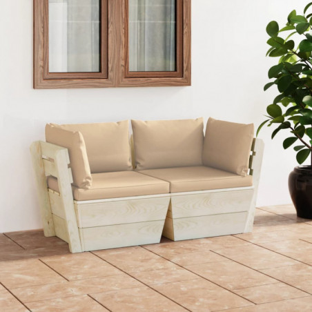 Garten-Palettensofa Tokessa 2-Sitzer mit Kissen Fichtenholz