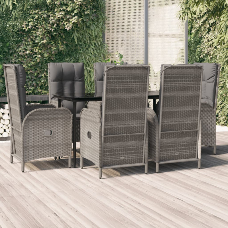 7-tlg. Garten-Lounge-Set mit Kissen Schwarz Grau Poly Rattan