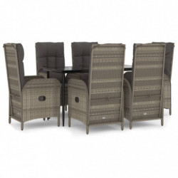 7-tlg. Garten-Lounge-Set mit Kissen Schwarz Grau Poly Rattan