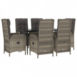 7-tlg. Garten-Lounge-Set mit Kissen Schwarz Grau Poly Rattan