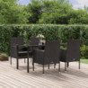 5-tlg. Garten-Essgruppe mit Kissen Schwarz Poly Rattan