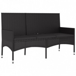 4-tlg. Garten-Lounge-Set mit Kissen Schwarz Poly Rattan