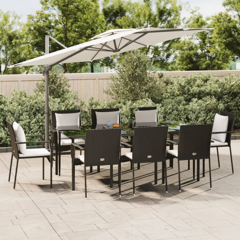 7-tlg. Garten-Lounge-Set mit Kissen Schwarz Poly Rattan