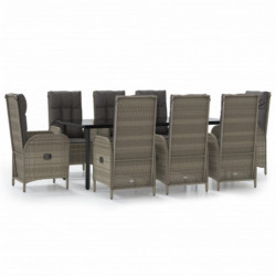 9-tlg. Garten-Lounge-Set mit Kissen Schwarz Grau Poly Rattan