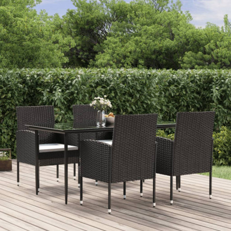 5-tlg. Garten-Essgruppe mit Kissen Schwarz Poly Rattan