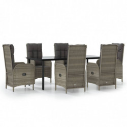 7-tlg. Garten-Lounge-Set mit Kissen Schwarz Grau Poly Rattan