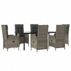 7-tlg. Garten-Lounge-Set mit Kissen Schwarz Grau Poly Rattan