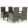 5-tlg. Garten-Lounge-Set mit Kissen Schwarz Grau Poly Rattan