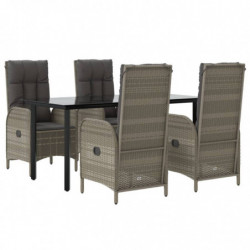 5-tlg. Garten-Lounge-Set mit Kissen Schwarz Grau Poly Rattan