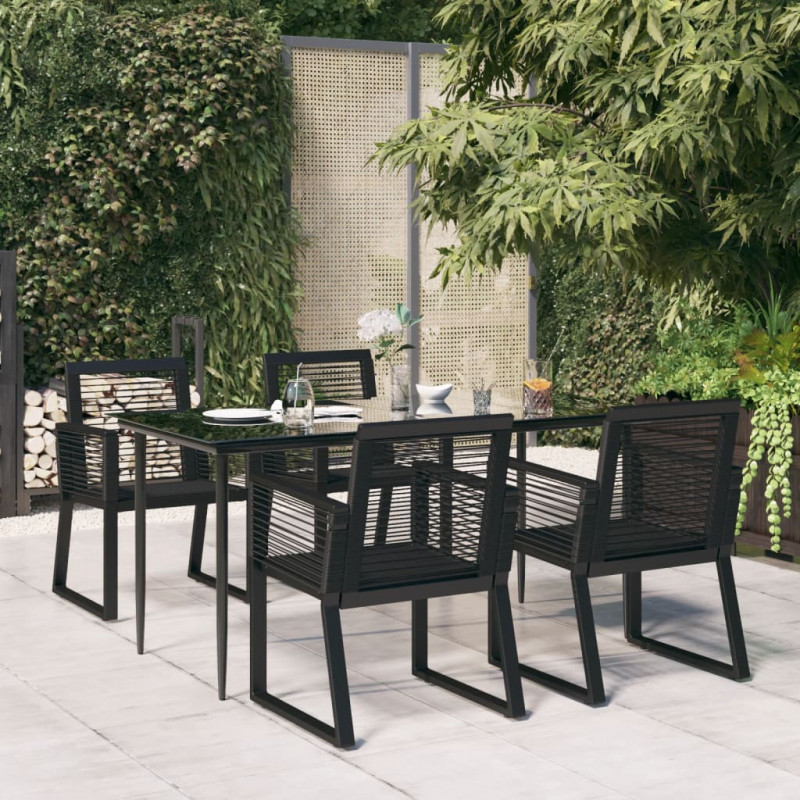 5-tlg. Garten-Essgruppe Schwarz PVC Rattan