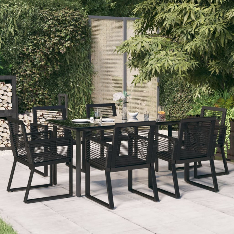 7-tlg. Garten-Essgruppe Schwarz PVC-Rattan