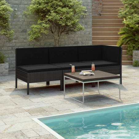 3-tlg. Garten-Lounge-Set mit Auflagen Poly Rattan Schwarz