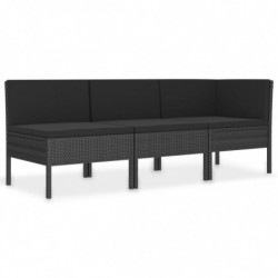 3-tlg. Garten-Lounge-Set mit Auflagen Poly Rattan Schwarz