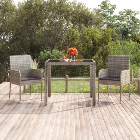 Gartentisch mit Glasplatte Grau 90x90x75 cm Poly Rattan