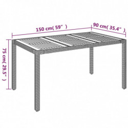 Gartentisch mit Holzplatte Schwarz 150x90x75 cm Poly Rattan