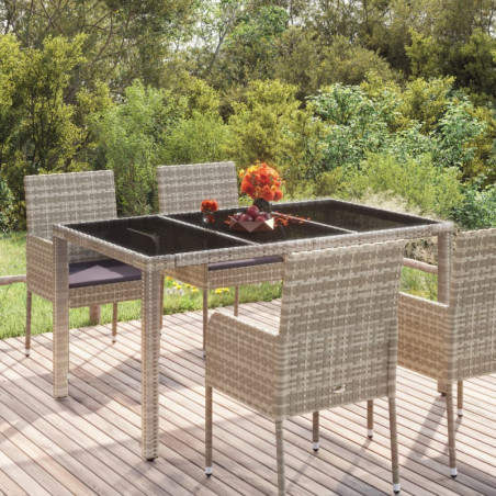 Gartentisch mit Glasplatte Grau 150x90x75 cm Poly Rattan