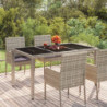 Gartentisch mit Glasplatte Grau 150x90x75 cm Poly Rattan