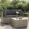 3-tlg. Garten-Lounge-Set mit Kissen Grau Poly Rattan