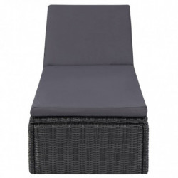 Sonnenliege Poly Rattan Schwarz und Dunkelgrau